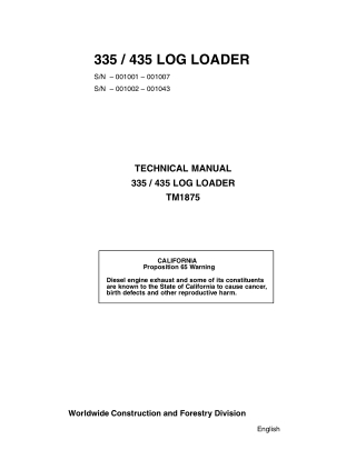 John Deere 435 Log Loader Service Repair Manual Instant Download (tm1875)