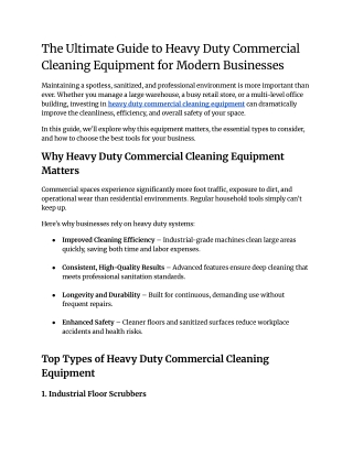 The Ultimate Guide to Heavy Duty Commercial Cleaning Equipment for Modern Businesses