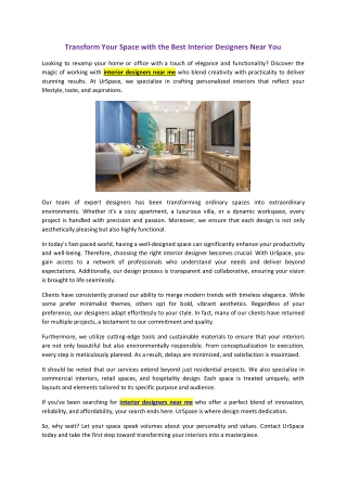 Transform Your Space with the Best Interior Designers Near You