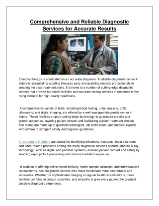 Comprehensive and Reliable Diagnostic Services for Accurate Results