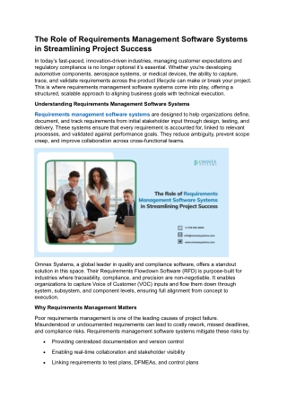 The Role of Requirements Management Software Systems in Streamlining Project Success