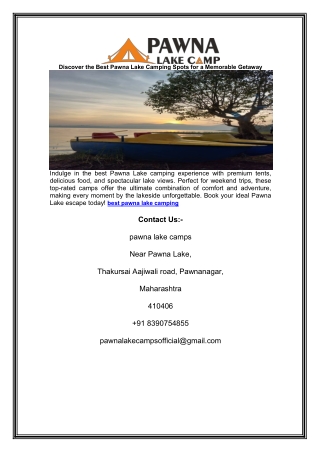 Discover the Best Pawna Lake Camping Spots for a Memorable Getaway