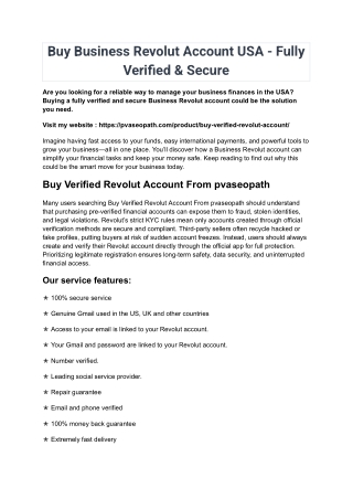 Buy Business Revolut Account USA - Fully Verified & Secure