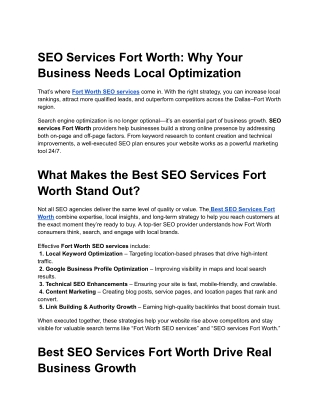 SEO Services Fort Worth_ Why Your Business Needs Local Optimization