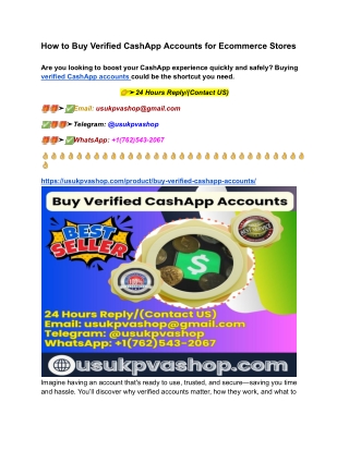 How to Buy Verified CashApp Accounts for Ecommerce Stores