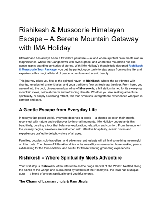 Rishikesh & Mussoorie Himalayan Escape – A Serene Mountain Getaway with IMA Holiday