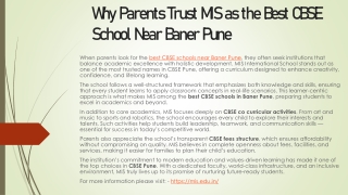 Why Parents Trust MIS as the Best CBSE School Near Baner Pune