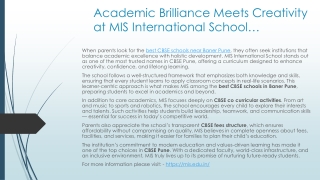 Academic Brilliance Meets Creativity at MIS International School
