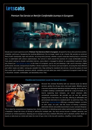 Premium Taxi Service on Rent for Comfortable Journeys in Gurugram