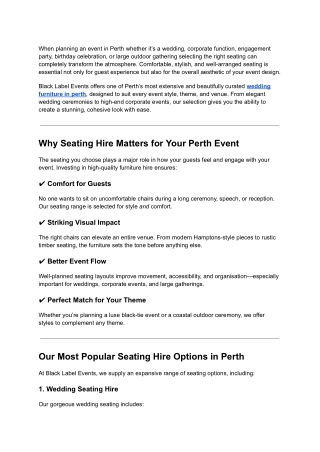 Premium Seating Hire in Perth_ Elevate Your Event with Style & Comfort