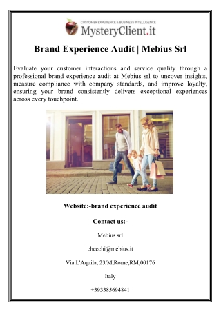 Brand Experience Audit  Mebius Srl