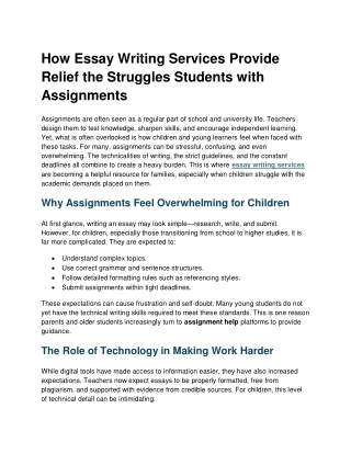 How Essay Writing Services Provide Relief the Struggles Students with Assignments