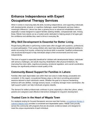 Enhance Independence with Expert Occupational Therapy Services