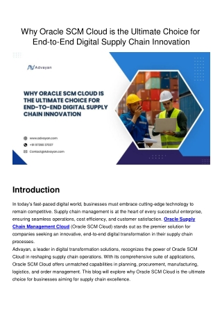 Why Oracle SCM Cloud is the Ultimate Choice for End-to-End Digital Supply Chain Innovation