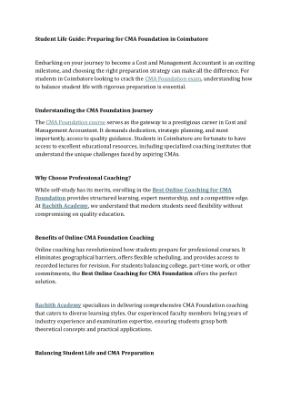 Student Life Guide Preparing for CMA Foundation in Coimbatore