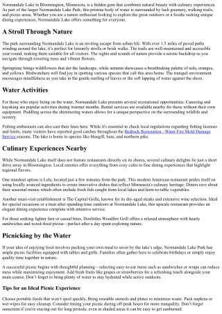 Culinary Delights and Natural Wonders: Experiencing Normandale Lake in Bloomingt