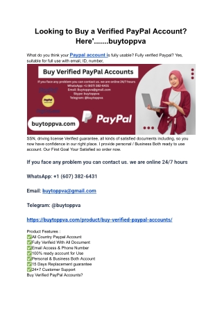 What to Look for When Buying Verified PayPal Accounts'.......buytoppva