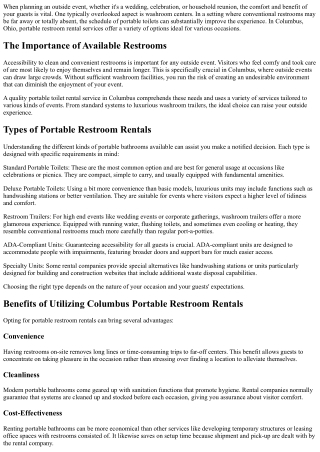 How Columbus Portable Restroom Rentals Can Enhance Your Outside Experience