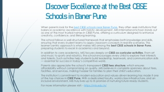 Discover Excellence at the Best CBSE Schools in Baner Pune
