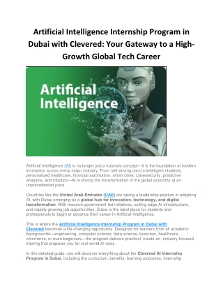 Artificial Intelligence Internship Program in Dubai with Clevered - Your Gateway to a High-Growth Global Tech Career