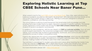 Exploring Holistic Learning at Top CBSE Schools Near Baner Pune