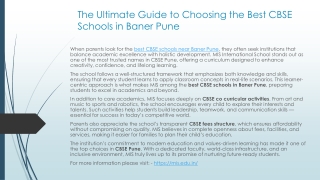 The Ultimate Guide to Choosing the Best CBSE Schools in Baner Pune