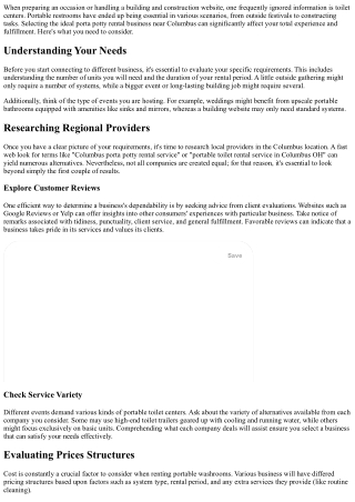 Finding the Right Porta Potty Rental Company Near Columbus: What to Search for