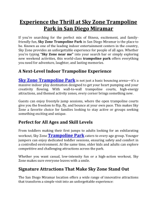 Experience the Thrill at Sky Zone Trampoline Park in San Diego Miramar