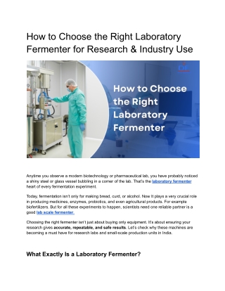 How to Choose the Right Laboratory Fermenter for Research & Industry Use