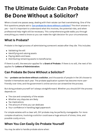 The Ultimate Guide Can Probate Be Done Without a Solicitor