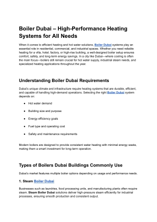 Boiler Dubai – High-Performance Heating Systems for All Needs