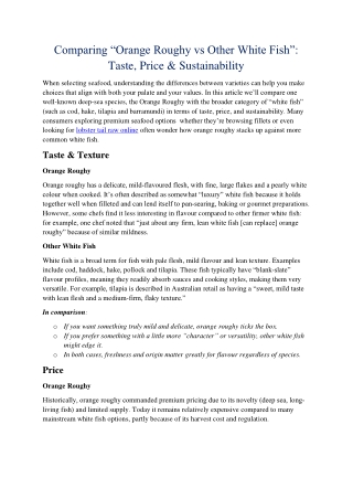 Comparing “Orange Roughy vs Other White Fish”: Taste, Price & Sustainability