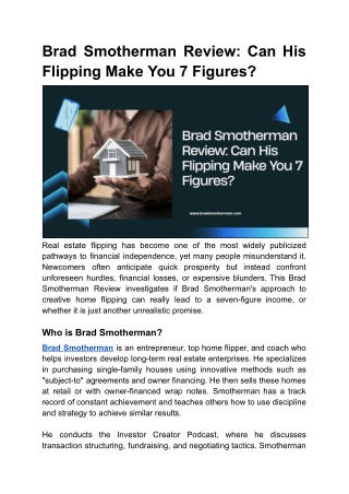 Brad Smotherman Systems for Passive Income Property