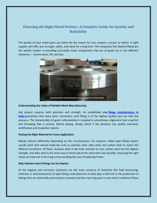 Choosing the Right Metal Partner: A Complete Guide for Quality and Reliability