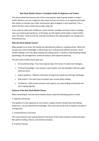 Best Stock Market Classes- A Complete Guide for Beginners and Traders