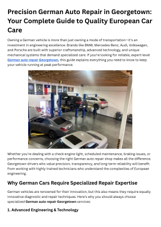 Precision German Auto Repair in Georgetown: Your Complete Guide