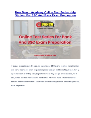 How Banco Academy Online Test Series Help Student For SSC And Bank Exam Preparation