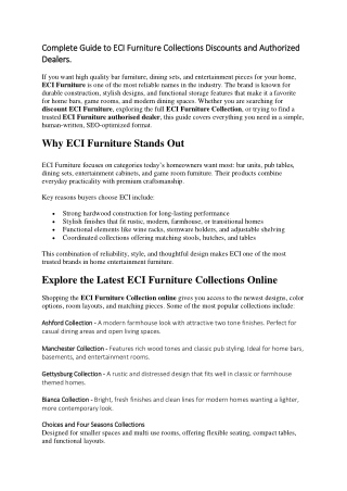 Complete Guide to ECI Furniture Collections Discounts and Authorized Dealers.