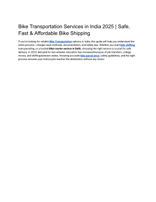 Bike Transportation Services in India 2025 _ Safe, Fast & Affordable Bike Shipping