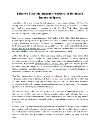 Effective Floor Maintenance Practices for Retail and Industrial Spaces