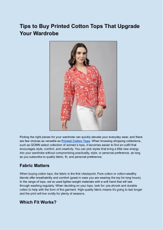Tips to Buy Printed Cotton Tops That Upgrade Your Wardrobe