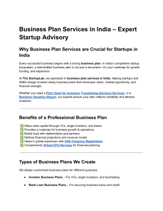 Business Plan Services in India – Expert Startup Advisory