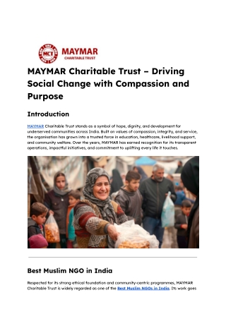 MAYMAR Charitable Trust – Driving Social Change with Compassion and Purpose