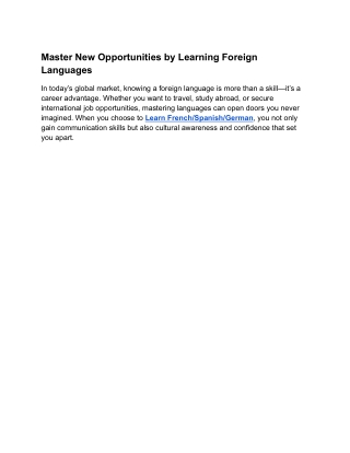 Master New Opportunities by Learning Foreign Languages