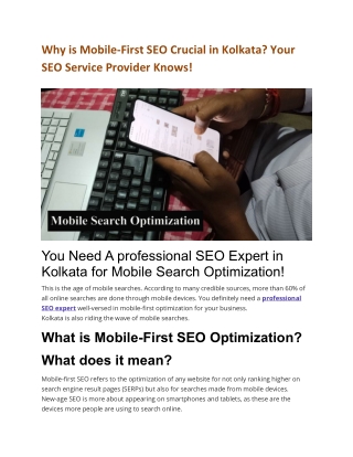 Why is Mobile-First SEO Crucial in Kolkata Your SEO Service Provider Knows