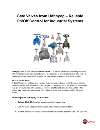 Gate Valves from Udhhyog – Reliable On_Off Control for Industrial Systems