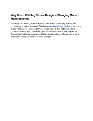 Why Smart Welding Fixture Design Is Changing Modern Manufacturing