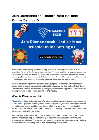 Join Diamondexch – India’s Most Reliable Online Betting ID