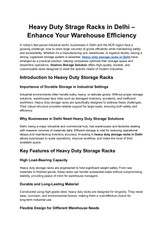Heavy Duty Strage Racks in Delhi – Enhance Your Warehouse Efficiency