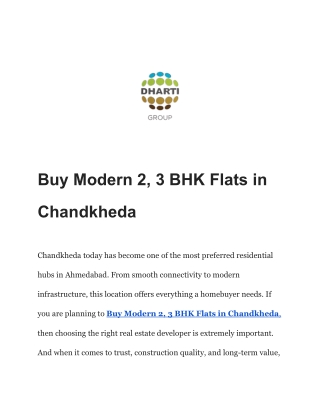 Buy Modern 2, 3 BHK Flats in Chandkheda